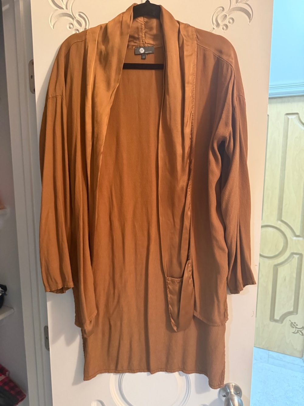 Made in Italy Silk Blend Duster Cardigan Rusty Open Front Minimalist S